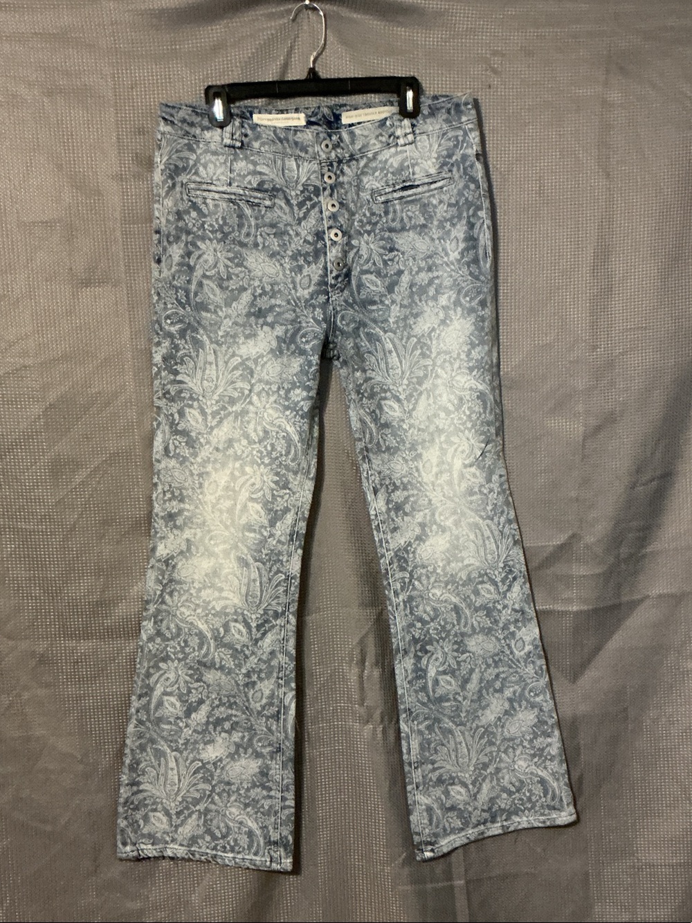 Pilcro Blue Paisley-Print Flare Jeans